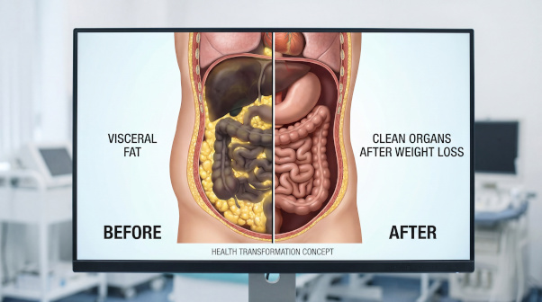 visceral fat is the fat accumulated inside the body cavity and surrounds vital organs like the liver, pancreas and intestines 
